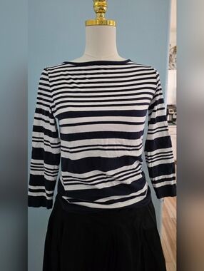 Lauren Ralph Lauren Striped Navy and White Boatneck Top